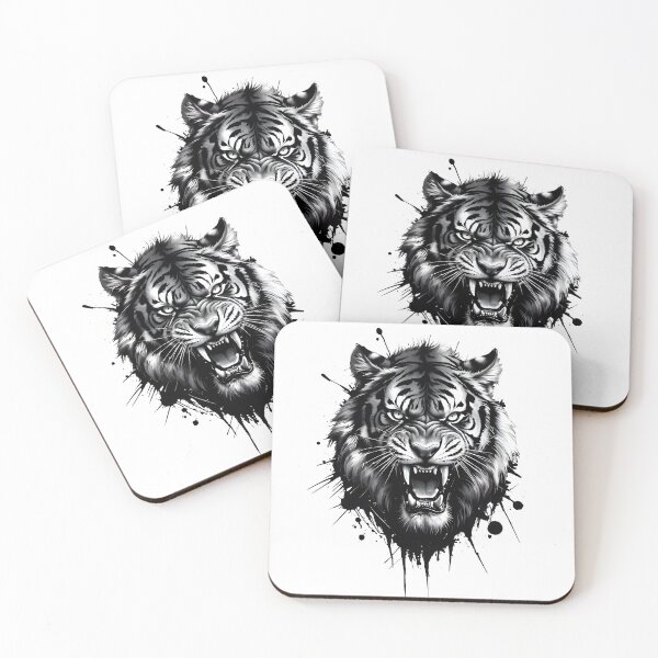 Item preview, Fierce Roaring Tiger Head - Bold Black and White Tattoo Graphic designed and sold by Structure-Blue.