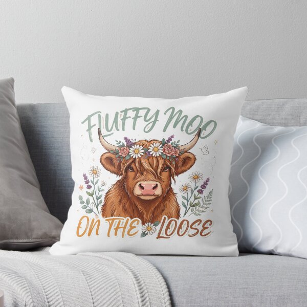 Item preview, Fluffy Moo on the Loose Floral Highland Cow Illustration designed and sold by DariaOltes.
