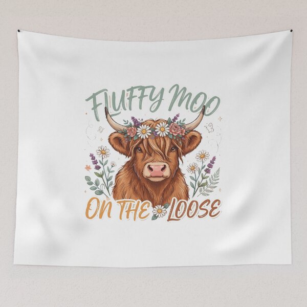 Item preview, Fluffy Moo on the Loose Floral Highland Cow Illustration designed and sold by DariaOltes.