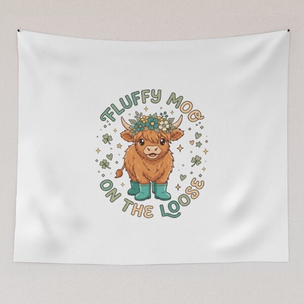 Item preview, Fluffy Moo on the Loose Cute Highland Cow Floral Illustration designed and sold by DariaOltes.