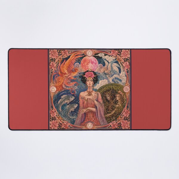 Item preview, Goddess of the Four Elements - Art Nouveau, Pink Moon, Phoenix, Fish, Nymphs designed and sold by Natalia-Vlad.