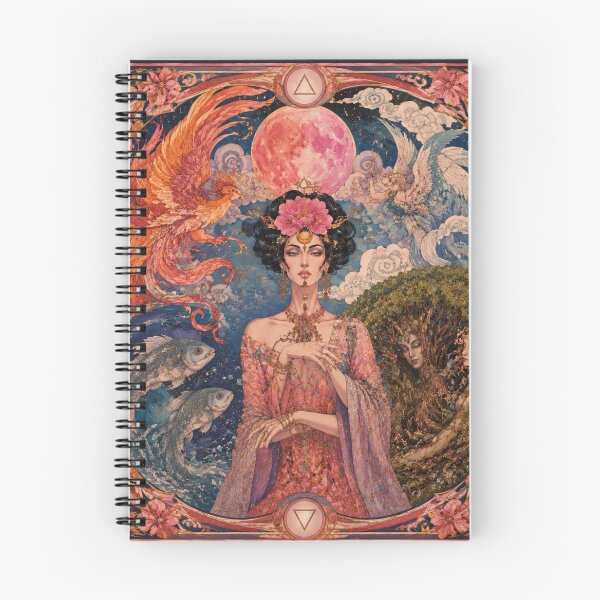 Item preview, Goddess of the Four Elements - Art Nouveau, Pink Moon, Phoenix, Fish, Nymphs designed and sold by Natalia-Vlad.
