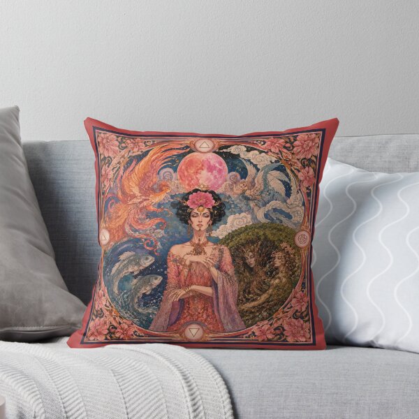 Item preview, Goddess of the Four Elements - Art Nouveau, Pink Moon, Phoenix, Fish, Nymphs designed and sold by Natalia-Vlad.