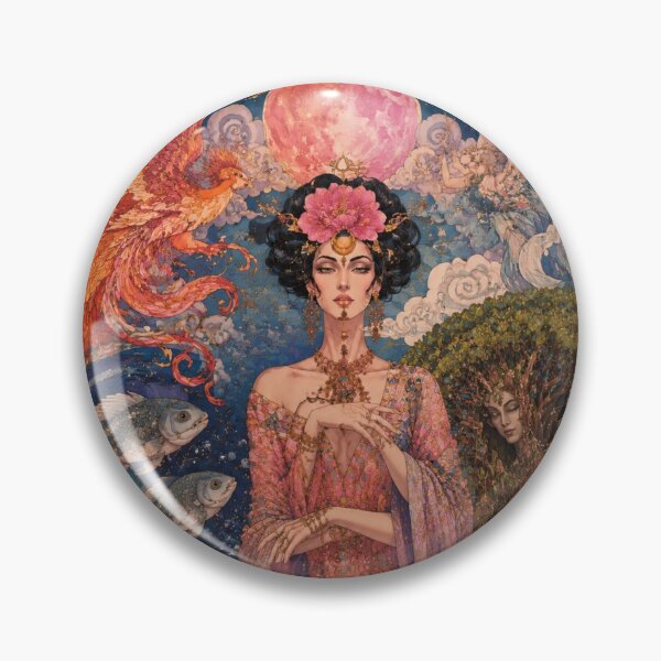 Item preview, Goddess of the Four Elements - Art Nouveau, Pink Moon, Phoenix, Fish, Nymphs designed and sold by Natalia-Vlad.