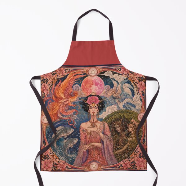 Item preview, Goddess of the Four Elements - Art Nouveau, Pink Moon, Phoenix, Fish, Nymphs designed and sold by Natalia-Vlad.