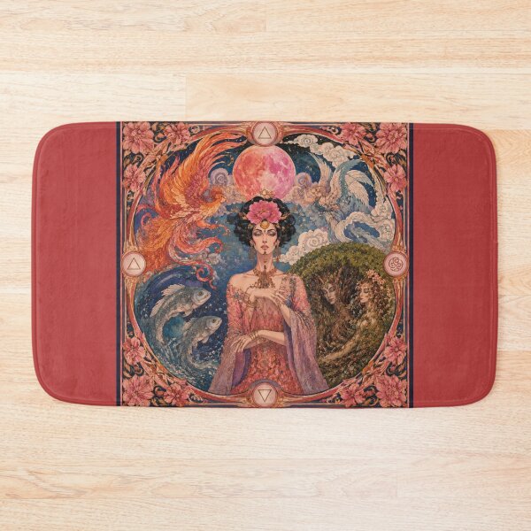 Item preview, Goddess of the Four Elements - Art Nouveau, Pink Moon, Phoenix, Fish, Nymphs designed and sold by Natalia-Vlad.