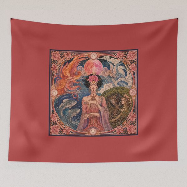 Item preview, Goddess of the Four Elements - Art Nouveau, Pink Moon, Phoenix, Fish, Nymphs designed and sold by Natalia-Vlad.