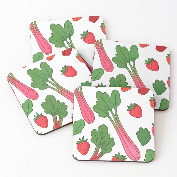 Item preview, Rhubarb and Strawberry Pattern – Flat Style Botanical Food Illustration designed and sold by EmeraldeaArt.