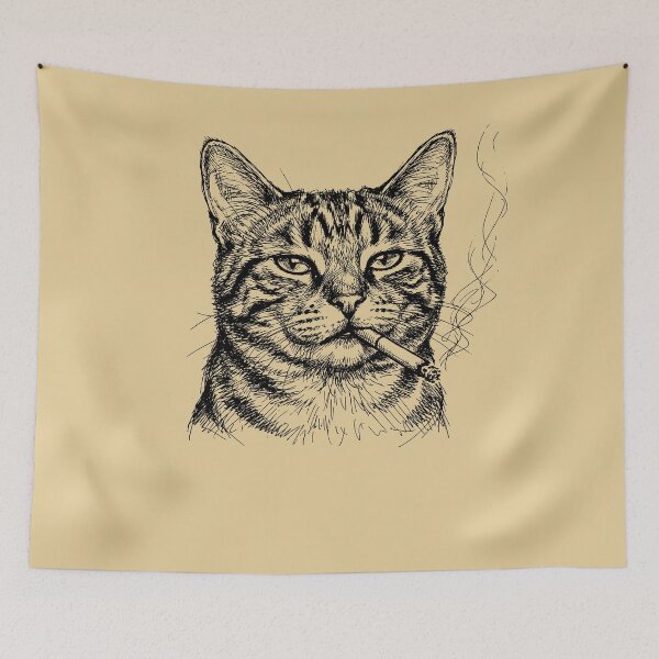 Item preview, Edgy Smoking Cat Sketch Line Art Feline Design designed and sold by d247.
