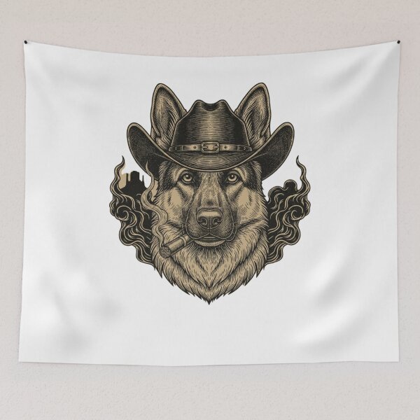 Item preview, German Shepherd Cowboy Hat Cigar Vintage Art designed and sold by SiarheiYur.