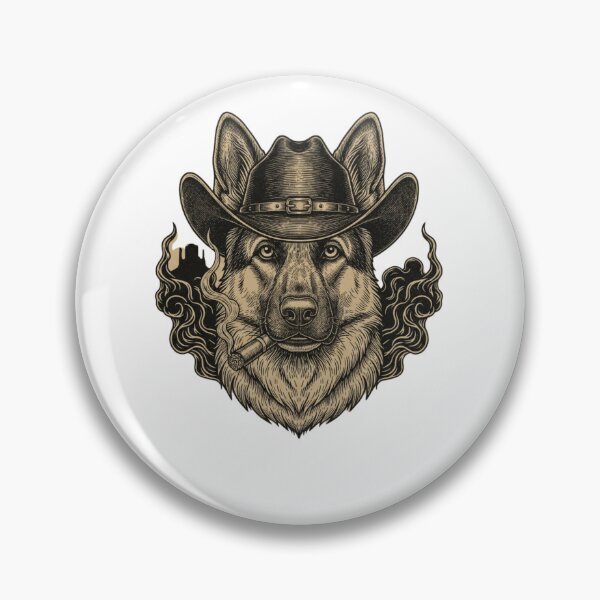 Item preview, German Shepherd Cowboy Hat Cigar Vintage Art designed and sold by SiarheiYur.