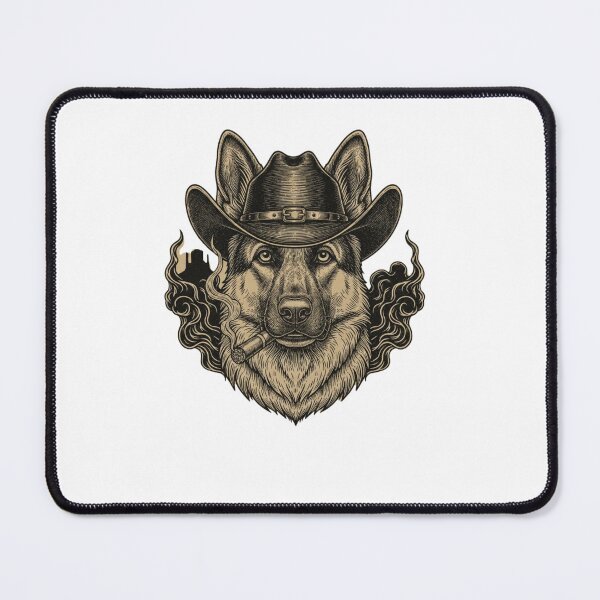 Item preview, German Shepherd Cowboy Hat Cigar Vintage Art designed and sold by SiarheiYur.