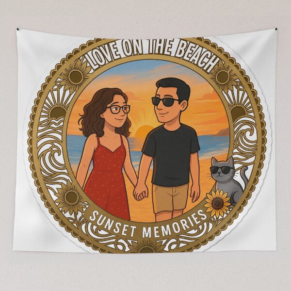 Item preview, Love on the Beach Sunset Memories Retro Art designed and sold by mimiartes.