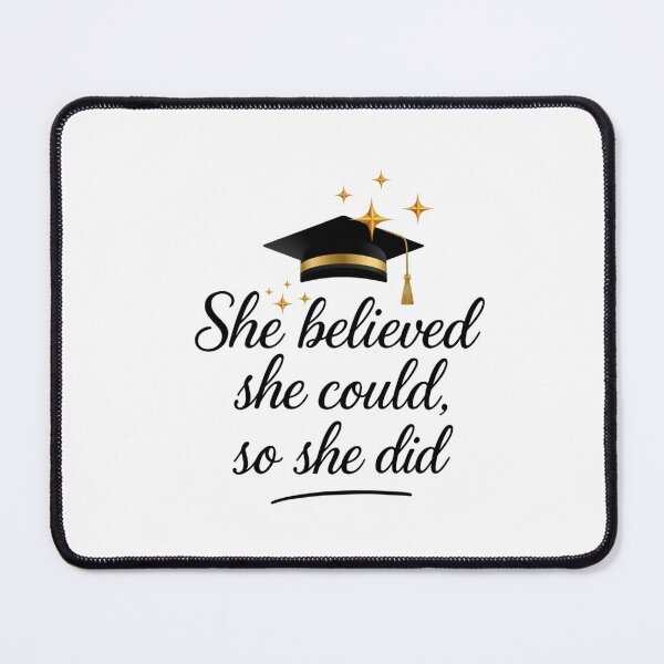 Item preview, She Believed She Could So She Did Quote with Black Graduation Hat & Gold Stars designed and sold by jeweleddesigns.