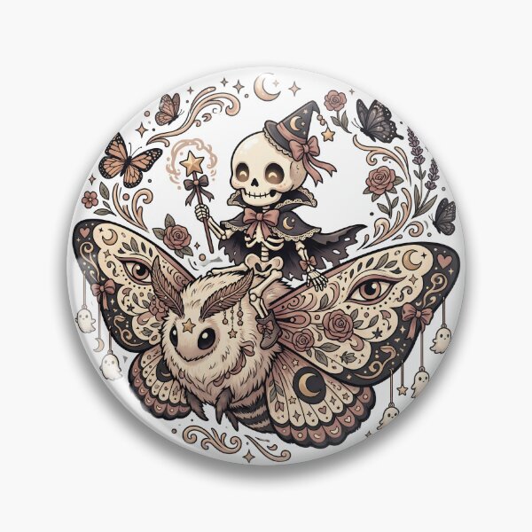 Item preview, Skeleton Witch Wearing Pointy Hat Riding Giant Fluffy Moth With Moon Eyed designed and sold by MisteryDesigner.