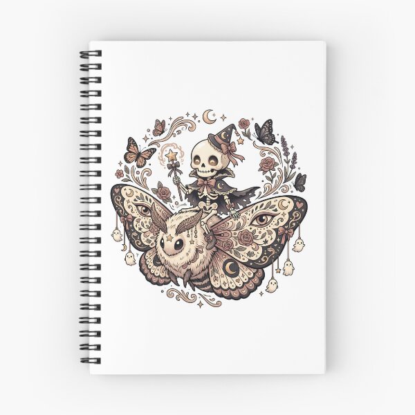 Item preview, Skeleton Witch Wearing Pointy Hat Riding Giant Fluffy Moth With Moon Eyed designed and sold by MisteryDesigner.