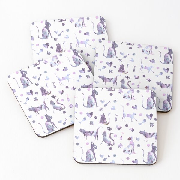 Item preview, Purple Cats, fish, hearts Pattern  designed and sold by Brightside-art.