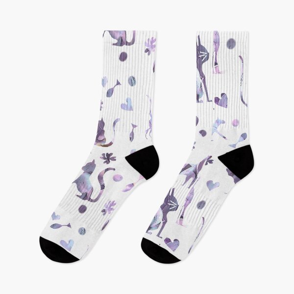 Item preview, Purple Cats, fish, hearts Pattern  designed and sold by Brightside-art.