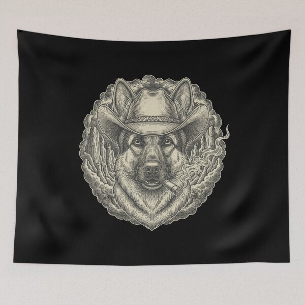 Item preview, Cowboy German Shepherd Smoking Cigar Vintage designed and sold by SiarheiYur.