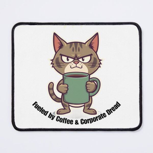 Item preview, Fueled by Coffee and Corporate Dread Funny Retro Office Cat designed and sold by SOOOMINO.