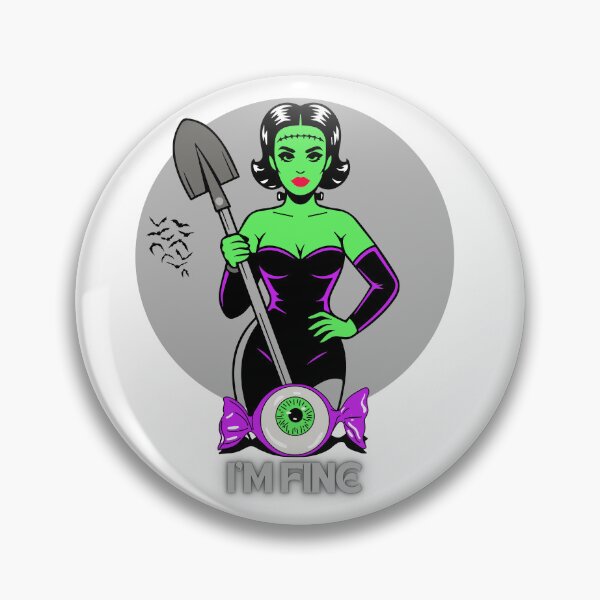 Item preview, Frankenstein woman with shovel and “I’m fine” text vector illustration designed and sold by creepyprints.