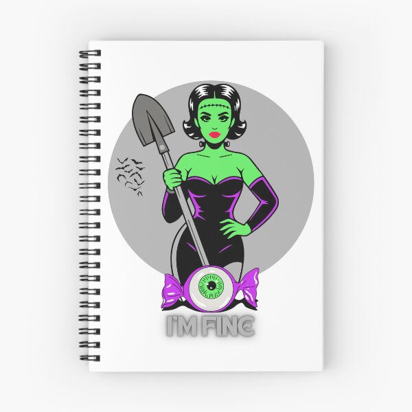 Item preview, Frankenstein woman with shovel and “I’m fine” text vector illustration designed and sold by creepyprints.