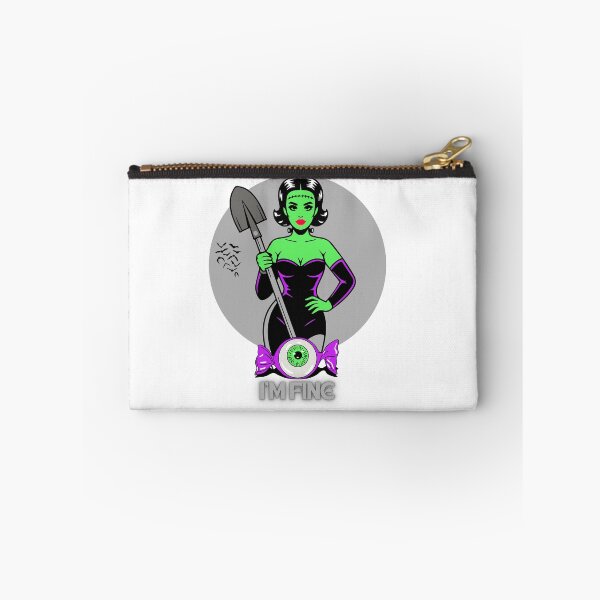 Item preview, Frankenstein woman with shovel and “I’m fine” text vector illustration designed and sold by creepyprints.