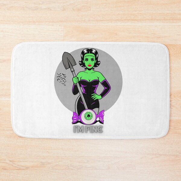 Item preview, Frankenstein woman with shovel and “I’m fine” text vector illustration designed and sold by creepyprints.