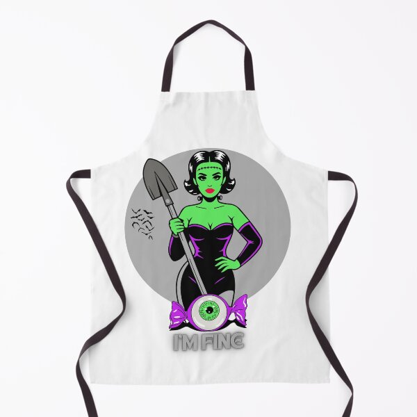 Item preview, Frankenstein woman with shovel and “I’m fine” text vector illustration designed and sold by creepyprints.