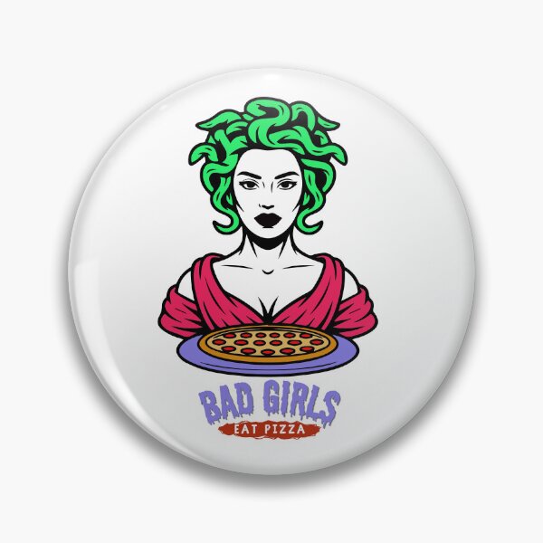 Item preview, Medusa with pizza and the inscription “Bad Girls Eat Pizza” designed and sold by creepyprints.