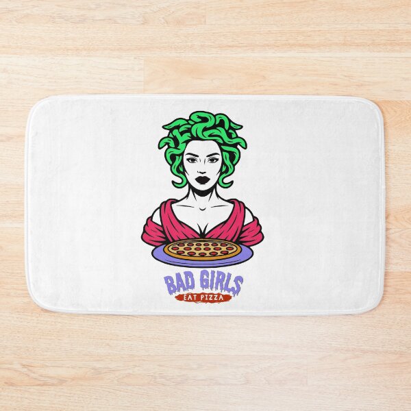 Item preview, Medusa with pizza and the inscription “Bad Girls Eat Pizza” designed and sold by creepyprints.