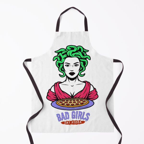 Item preview, Medusa with pizza and the inscription “Bad Girls Eat Pizza” designed and sold by creepyprints.