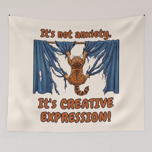 Item preview, Hanging Cat - It's Not Anxiety, It's Creative Expression designed and sold by Marlette LLC.