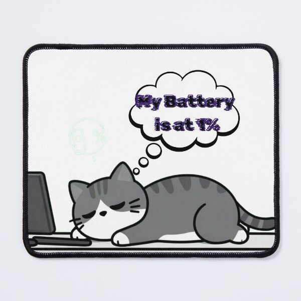 Item preview, My Battery is at One Percent Exhausted Neon Office Cat designed and sold by SOOOMINO.
