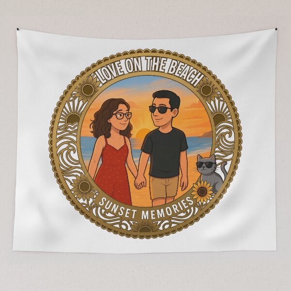 Item preview, Love on the Beach Sunset Memories Retro Art designed and sold by mimiartes.