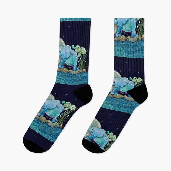 Item preview, Lotus Flower Elephants Ocean Blue and Sea Green designed and sold by Karin Taylor.
