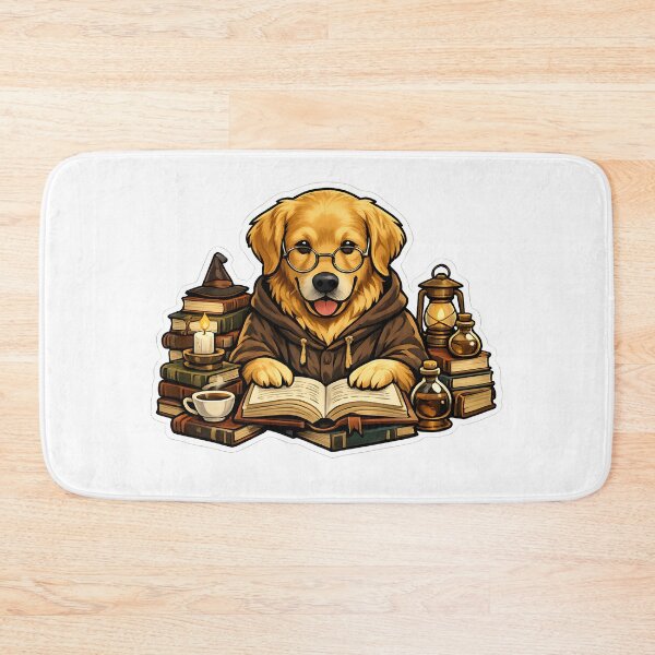 Item preview, Golden Retriever Bookworm Magic Library Illustration designed and sold by builtforyou.