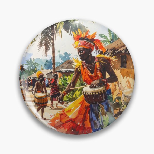 Item preview, African Tribal Drummers – Afrocentric Watercolor Village Art Print designed and sold by UnclePeero.
