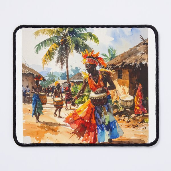 Item preview, African Tribal Drummers – Afrocentric Watercolor Village Art Print designed and sold by UnclePeero.