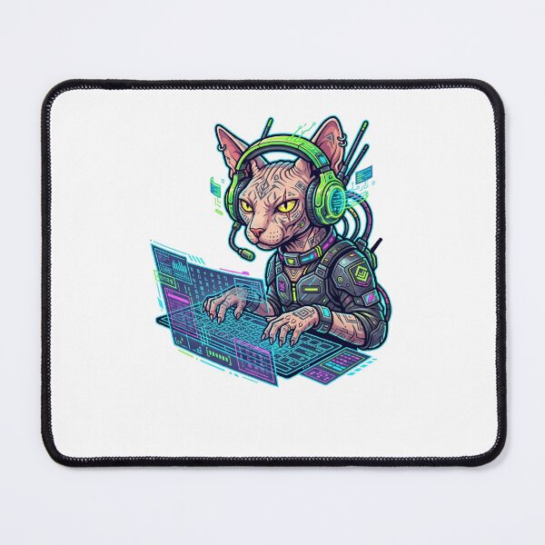 Item preview, Sphynx Cat Cyberpunk Tech Support Computer Hacker Coder designed and sold by PictoVibe.