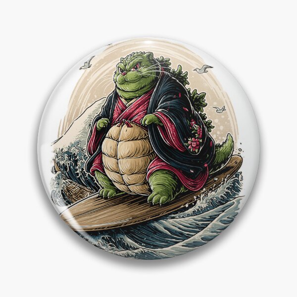 Item preview, Samurai Cat Surfing Great Wave Godzilla Catzilla Japanese Woodblock Art designed and sold by KreativKulture.