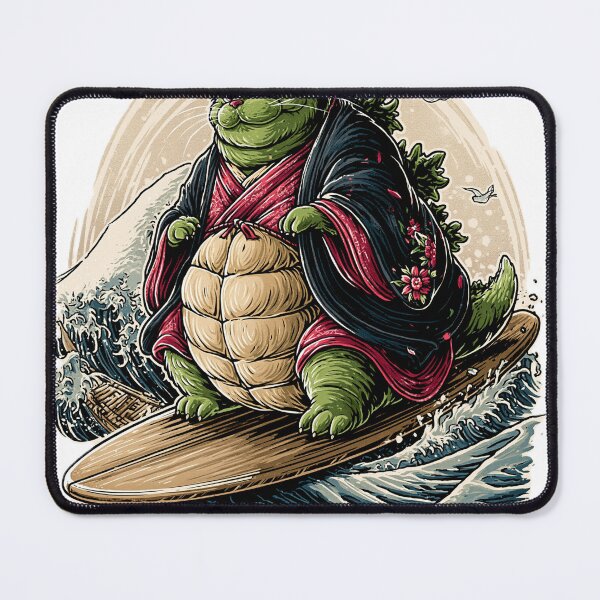 Item preview, Samurai Cat Surfing Great Wave Godzilla Catzilla Japanese Woodblock Art designed and sold by KreativKulture.