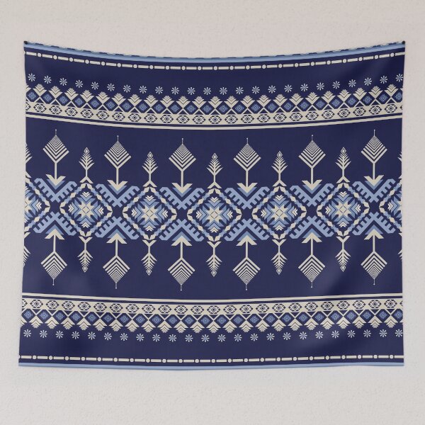 Item preview, Ethnic Aztec Geometric Seamless Pattern Midnight Navy Ice Blue Tribal Folk designed and sold by PSA2543.