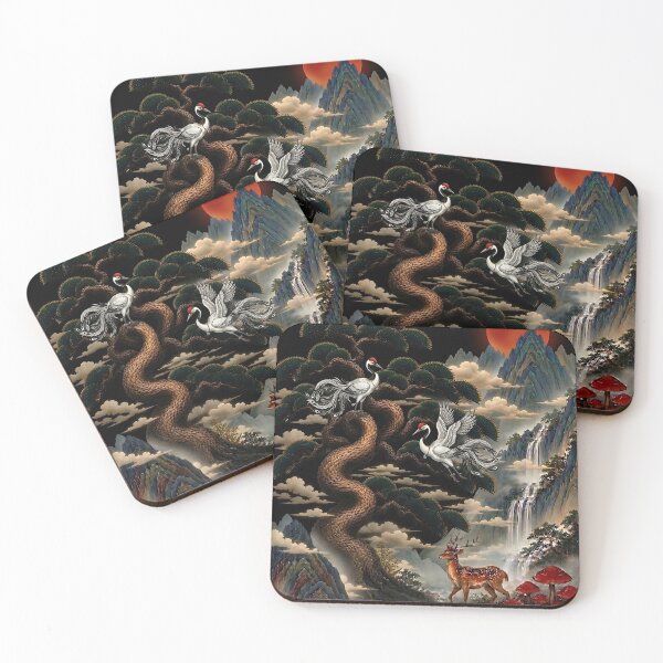 Item preview, Sipjangsaeng Dragon Pine on Black Background designed and sold by K-Tradition.