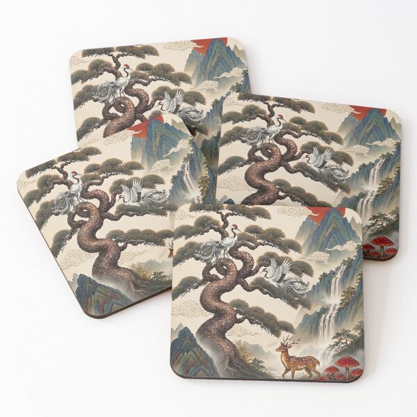 Item preview, Sipjangsaeng Yongteurim Pine on Soft Beige Background designed and sold by K-Tradition.