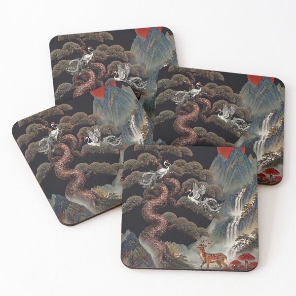 Item preview, Yongteurim Pine in Mystic Mist – Sipjangsaeng on Black designed and sold by K-Tradition.