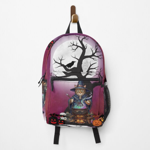 Item preview, Magical Wizard Cat Brewing Halloween Potion Under Full Moon and Jack-o'-Lanterns designed and sold by VibranPalette.