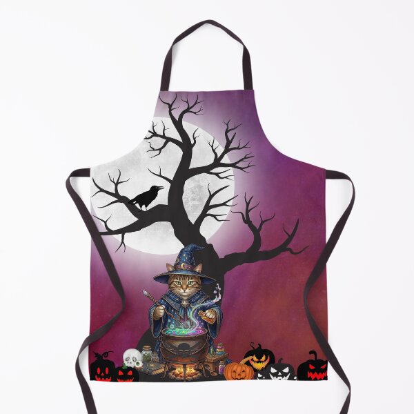 Item preview, Magical Wizard Cat Brewing Halloween Potion Under Full Moon and Jack-o'-Lanterns designed and sold by VibranPalette.