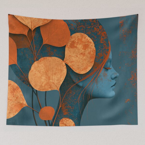 Item preview, Patina Blue Portrait with Autumn Leaves designed and sold by MadcapPrints.