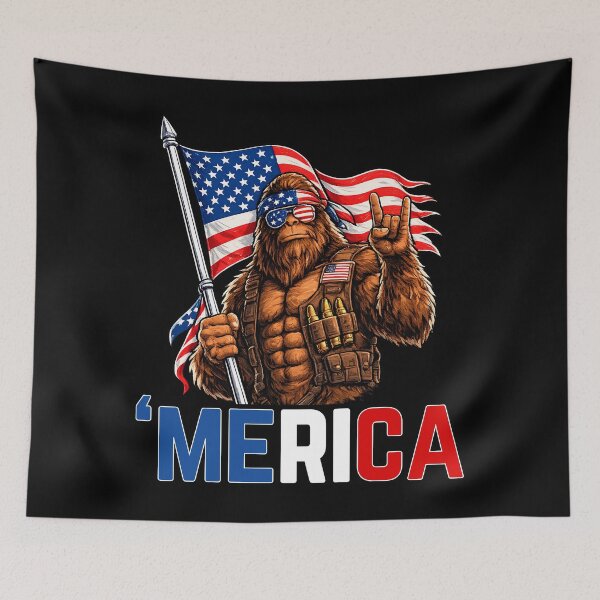 Item preview, 'Merica Bigfoot Patriotic Vintage Style USA Pride Gift T-Shirt designed and sold by Teetreasure2.